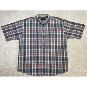 Van Heusen Mens Plaid Short Sleeve Button Up Shirt XL Wrinkle‎ Free